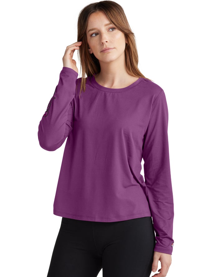 Champion Dame T-Shirts MørkeLilla - Soft Touch Cutout Long-Sleeve - Danmark DYS-841730